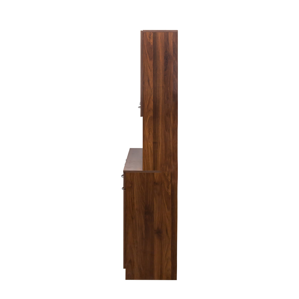English Elm 70.87" Melamine Wardrobe & Kitchen Cabinet, 6-Door Storage with Drawer & Open Shelf, Walnut Finish, Durable Sturdy Design W331S00172