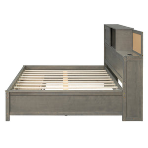 English Elm Full Size Gray Wood Daybed with Storage Drawers Shelf Usb Charging Upholstered Back LP002025AAE-1