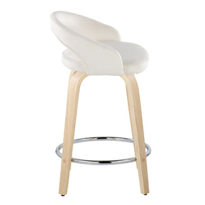 English Elm Fixed-height Swivel Counterstools with Velvet Seats Bent Wood Legs and Chrome Footrest B202S01764