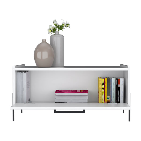 English Elm Coffee Table Narka White with Spacious Storage Compartment & Black Metal Legs, Modern Durable Design B092P245916