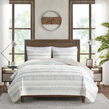 Madison Park Fraser Southwest 3 Piece Printed Microfiber Seersucker Quilt Set MP13-8113 Taupe/Blue