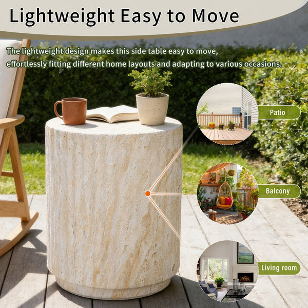 English Elm U_style Mgo Cylinder Accent Table Wave Ribbed Concrete Look Patio or Indoor Plant Stand Beige,Yellow N711P422078K