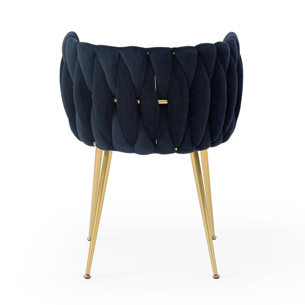 English Elm Modern Velvet Dining Chairs Set of 2 with Woven Backrest and Gold Metal Legs, Elegant Arc Design for Home Black W1117P209796