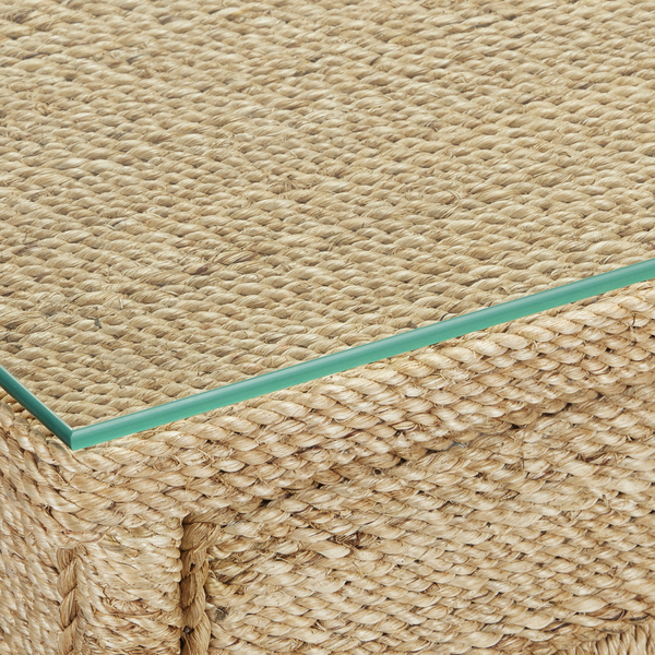 Olisa Rope Desk: Elegant Braided Abaca Design for Stylish Home or Office, 30.5" Height, Glass Top