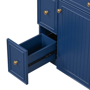 English Elm 24-Inch Bathroom Vanity Cabinet with Ceramic Sink, Space-Saving Storage, Solid Wood Feet, Durable Finish Blue WF532034AAC