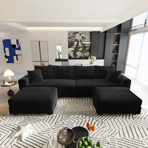 English Elm 102.4" Plush Corduroy 4-Seat Sofa - Modern Cloud Couch With Ottomans, Pillows & Convertible Design! W1885S00137