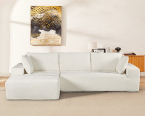 English Elm Cozyform Convertible Sectional Sofa In Ivory Corduroy - Plush, Space-Saving Sleeper For Modern Living B2735P359715