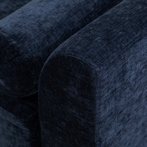 English Elm 88.58" Wide Chenille Upholstered Bench with Curved Armrests and Bolster Pillows for Bedroom Navy W3189S00029