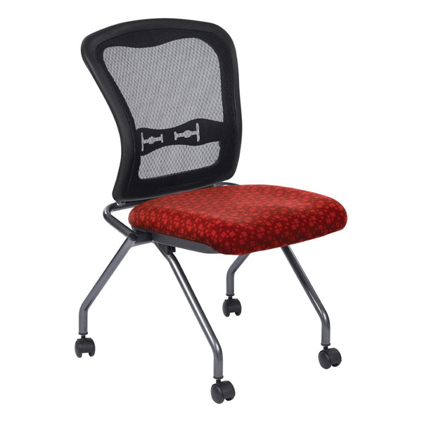 OSP Home Furnishings Soft-flex Pro-line Ii Ergonomic Folding Chair with Mesh Back and Lumbar Support Tomato 84220-K115