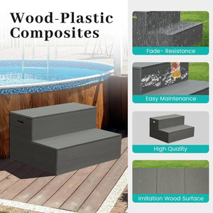 English Elm Hot Tub Aluminum Spa Steps with Wpc Wood Grain Treads and Side Handles 600lb Rated W1859P427405
