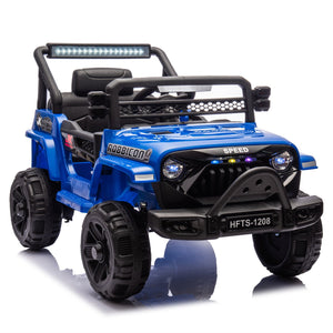 English Elm 12v Kids Electric Ride on Truck with Parental Remote Four Wheel Suspension and Led Lights Blue W1578P187460