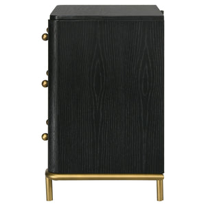 English Elm Anser Black 3-Drawer Nightstand with Wire-Brushed Finish, Gold Legs & Ball Knobs — Elegant Storage Solution B062P299882