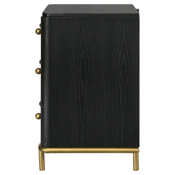 English Elm Anser Black 3-Drawer Nightstand with Wire-Brushed Finish, Gold Legs & Ball Knobs — Elegant Storage Solution B062P299882