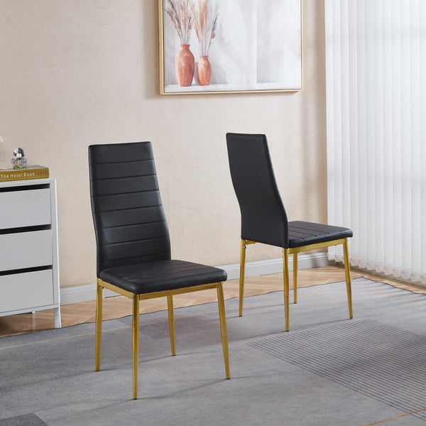 English Elm Chair Chair Set Of 4 - Elegant Black Seat With Golden Metal Legs For Modern Dining Room Style & Comfort W234P302679