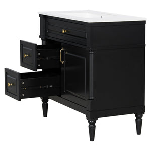 English Elm 36" Bathroom Vanity With Elegant Ceramic Sink, Adjustable Storage, And Sleek Black Finish For Modern Style N725P356064B