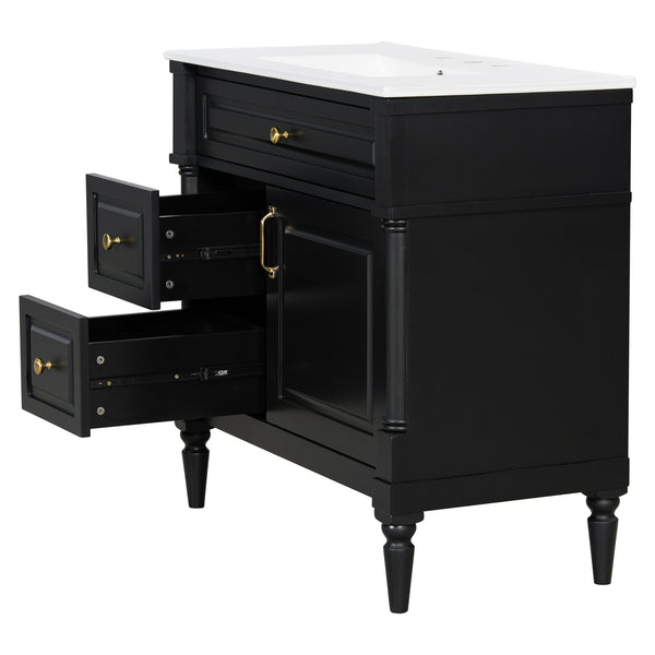 English Elm 36" Bathroom Vanity With Elegant Ceramic Sink, Adjustable Storage, And Sleek Black Finish For Modern Style N725P356064B