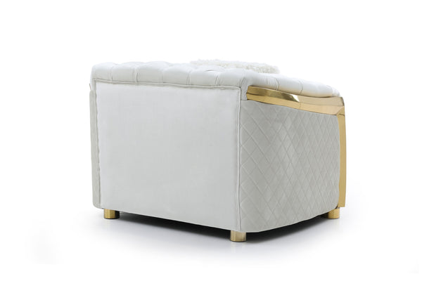 English Elm Lexi Plush Velvet Sofa with Button Tufting and Diamond Quilted Exterior, Welted Cushions & Throw Pillows Ivory 47 L x 35 W x 30 H B078P301023