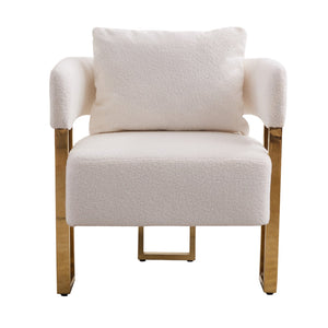 English Elm Ts Teddy Fleece Accent Chair Set Two Plush Seats Gold Square Legs Glam Decor White+Gold W2311P190460