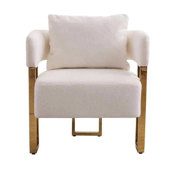 English Elm Ts Teddy Fleece Accent Chair Set Two Plush Seats Gold Square Legs Glam Decor White+Gold W2311P190460