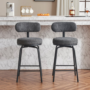 English Elm Modern Bouclé Swivel Bar Stools Set of 2 — Counter Height Fabric Seats with Metal Frame & Footrest, 360° Comfort Grey W1901P264273