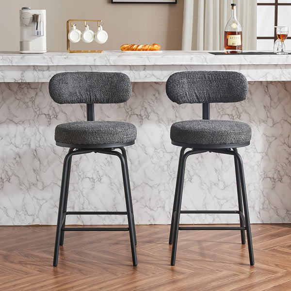 English Elm Modern Bouclé Swivel Bar Stools Set of 2 — Counter Height Fabric Seats with Metal Frame & Footrest, 360° Comfort Grey W1901P264273