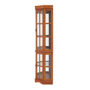 English Elm Corner Curio Cabinet with 5 Shelves and Built-In Lighting, Glass Display Case for Home Décor and Collectibles, Space-Saving Corner Accent (47x21x10.75) Oak W1693P183979