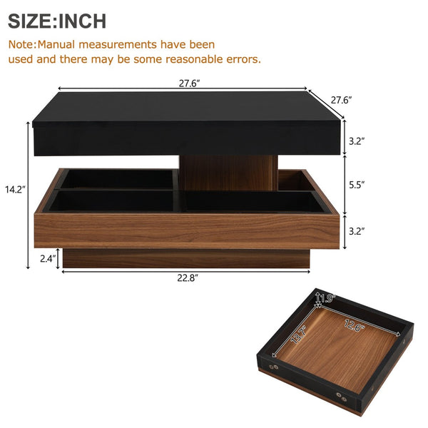 English Elm On-Trend Modern Square 360° Rotating Coffee Table With 3 Detachable Trays & Storage For Living Room N721P191981B-GIGA