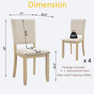English Elm Dining Chairs Set of 4 Bentwood Rubberwood Scandinavian Style with Linen Padded Seat W1998P324480