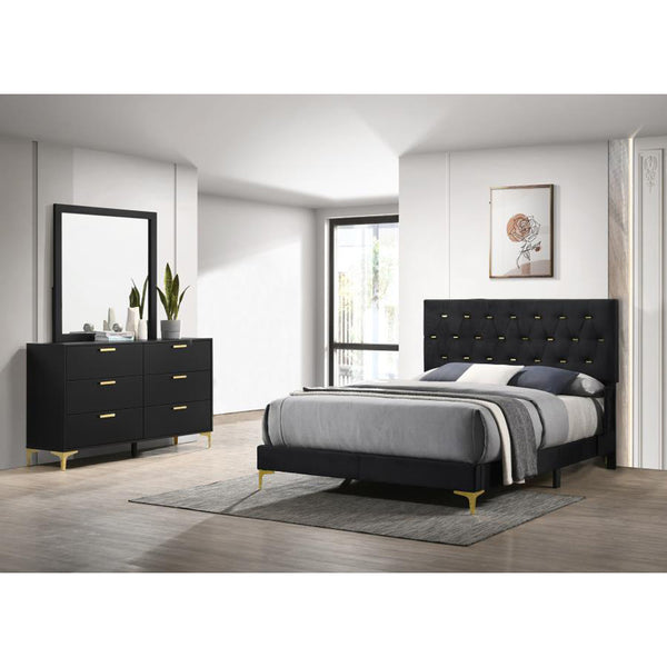 English Elm Lexie Black Velvet Tufted 3-Piece Glam Bedroom Set With Gold Accents – Eastern King Luxury Ensemble B062S01188