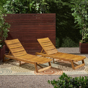 English Elm Maki Outdoor Acacia Hardwood Chaise Lounge Set Teak Wash Iron Accents Resort Style 70998.00