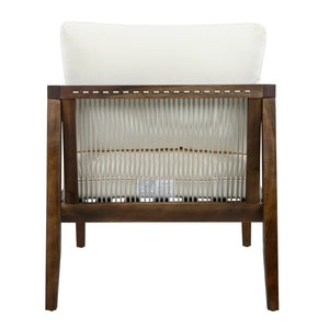 English Elm Outdoor Acacia Wood Club Chair with Woven Rope Panels and Resort Style Patio Comfort Beige,Dark Brown N768P408130D