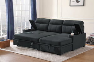 English Elm Kaden Microfiber Sleeper Sectional with Storage Chaise and Cupholders for Living Rooms B061S00965