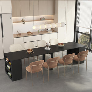 English Elm Extendable Folding Dining Table Seats Ten Rectangular Multifunctional Console for Small Spaces Black W1321S00052