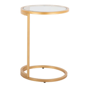 English Elm Round Zenn End Table - Elegant Gold Metal Frame With Clear Glass Top, Perfect For Modern Spaces B202P223394-GIGA
