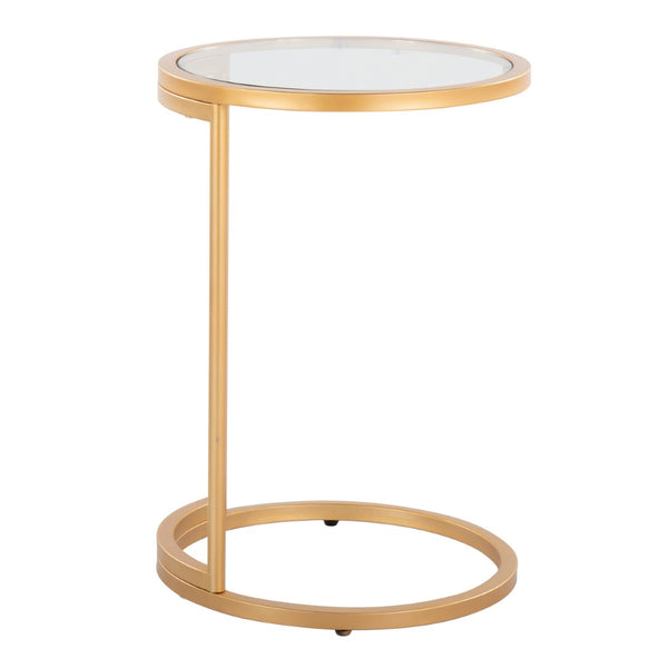 English Elm Round Zenn End Table - Elegant Gold Metal Frame With Clear Glass Top, Perfect For Modern Spaces B202P223394-GIGA