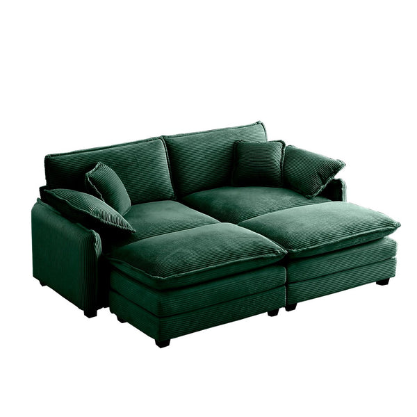 English Elm Two-Seater Theater Sofa In Luxurious Green Corduroy With Footrests – Perfect For Small Spaces! W714S00731-GIGA