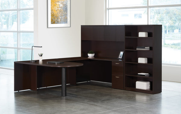 OSP Home Furnishings Napa U Shaped Sectional Sofa with Built in Bookcase for Spacious Family Rooms Espresso NAPESP-TYP16