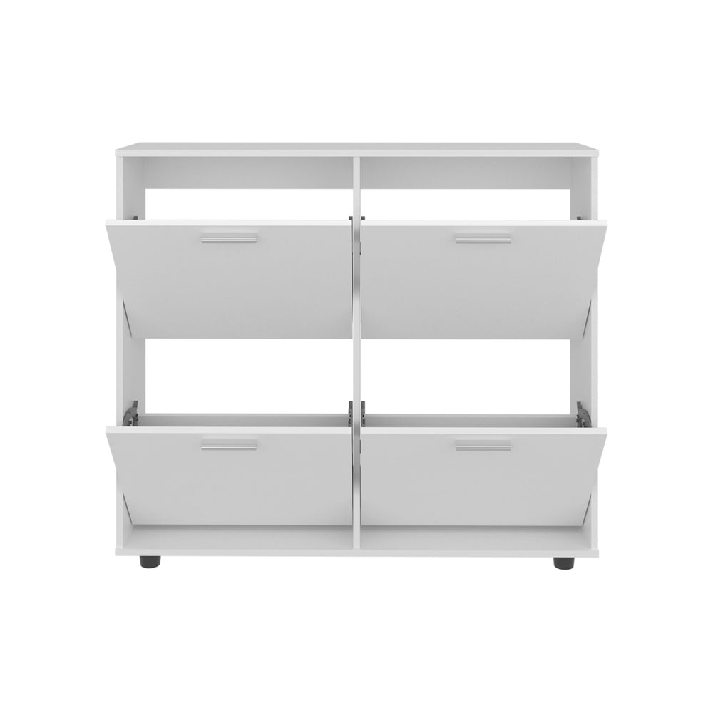 English Elm Shoe Modern 3‑Door Concealed Shoe Cabinet with 3 Shelves, Sturdy Legs, Compact Engineered Wood Storage White 47.64 L x 25.59 W x 4.72 H B097P350293