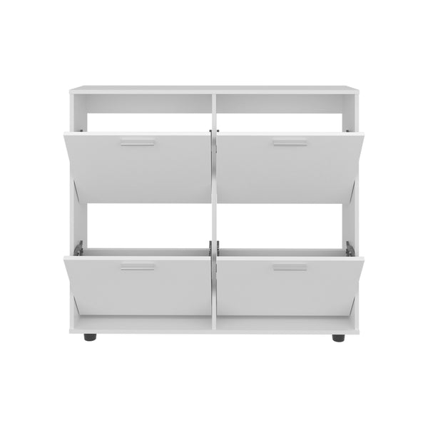 English Elm Shoe Modern 3‑Door Concealed Shoe Cabinet with 3 Shelves, Sturdy Legs, Compact Engineered Wood Storage White 47.64 L x 25.59 W x 4.72 H B097P350293