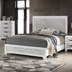 English Elm Contemporary Eastern King Bed In White With Luxe Faux Marble Inset - Durable Rubberwood Design B2741S00711