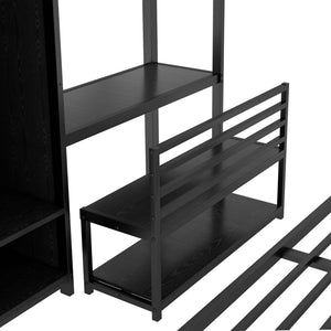 English Elm Queen Over Queen Bunk Bed Frame With Desk, Storage Chairs & Wardrobe – Space-Saving Black Design W1580S00110-GIGA