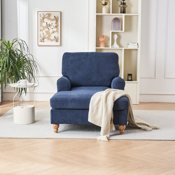 English Elm Modern Mid-Century Oversized Chaise Lounger Sofa Bed with Solid Wood Legs, Deep Seat Comfort Sleeper Blue W2363S00067