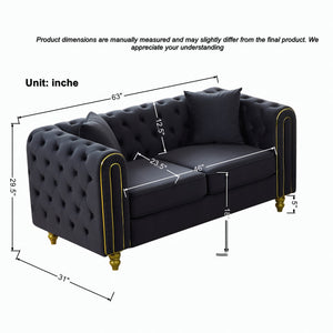 English Elm 63" Chesterfield Velvet Loveseat Button Tufted with Gold Legs for Glam Living Rooms W3373S00081