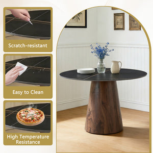 English Elm Table and Chair Set 42 Inch Round Stone Top with Rope Woven Wishbone Seats W2920S00144