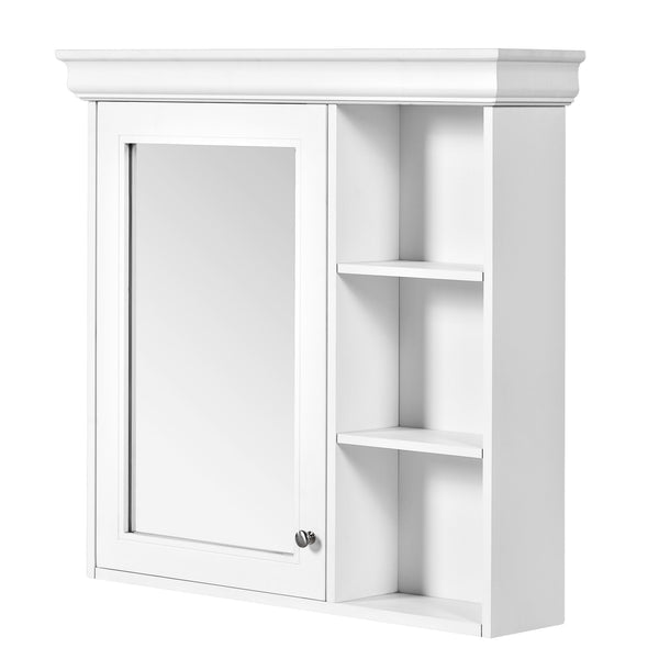 English Elm 30'' Wall-Mounted Medicine Cabinet with Mirror and Adjustable Shelves, Modern MDF Storage Organizer White N710P209425K