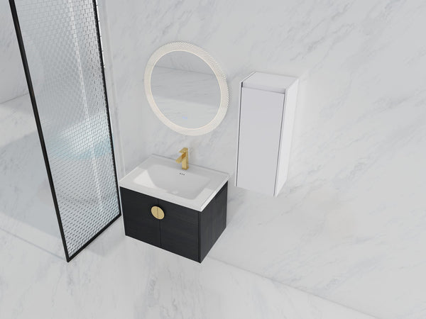 English Elm 28" Wall-Mounted Bathroom Vanity With Ceramic Sink & Side Cabinet – Space-Saving, Soft-Close Doors! W999S00327