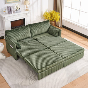 English Elm 73"convertible Corduroy Sleeper Sofa with Usb Port and Side Pocket for Studio Apartments Green W3373P405037