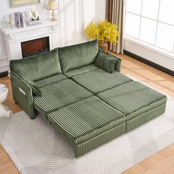 English Elm 73"convertible Corduroy Sleeper Sofa with Usb Port and Side Pocket for Studio Apartments Green W3373P405037