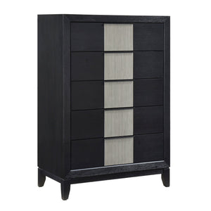 English Elm Contemporary Solid Wood 5-drawer Chest with Reeded Panels for Bedroom Storage B011P456450