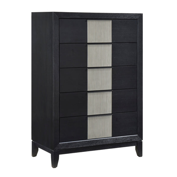 English Elm Contemporary Solid Wood 5-drawer Chest with Reeded Panels for Bedroom Storage B011P456450